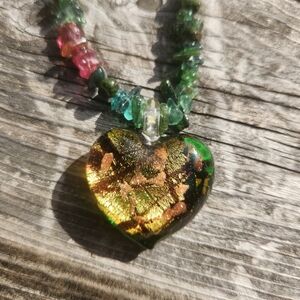 Green and Gold Iridescent Pendant Necklace